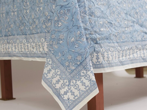 Indian Hand Block Printed <b>Tablecloth</b>, blue block print table cloths, floor length <b>rectangle</b> blue toile <b>tablecloth</b>, blue cover - Product Image 2