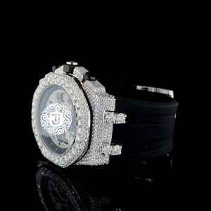 Montre homme entièrement sertie de diamants Moissanite VVS, bracelet en silicone, chronographe fonctionnel, 45 mm, idéale pour un cadeau d'anniversaire - Product Image 4
