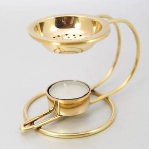 Modern Gold Metal Bakhoor <b>Burner</b> Contemporary Tea Light Incense Censer with Double Arch Stand for Oud Resin and Essential <b>Oils</b> - Product Image 1
