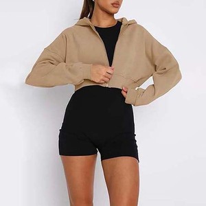 เสื้อฮู้ดครอปผู้หญิง แขนยาว ซิปหน้า ผ้าคอตตอนผสม นุ่ม ระบายอากาศดี สวมใส่สบาย แฟชั่นเสื้อครอป ลดราคาขายออนไลน์ - Product Image 5