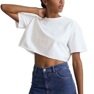 Tops Cortos de Verano para Mujer, de Alta Calidad y Secado Rápido, 100% Algodón, Moda Económica, Cuello Redondo, Lisos, para Imprimir - Product Image 1