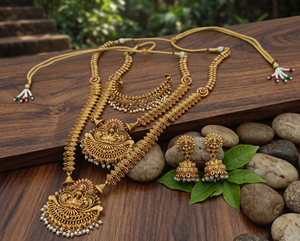 Conjunto de Collar y Pendientes Divyoro Temple Lakshmi, Chapado en Oro de 24K, Aleación, Joyería Religiosa Clásica para Mujer, Bodas, Festividades y Moda - Product Image 4