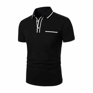 Camisetas Polo para Hombre, Manga Corta, Cuello a Rayas en Contraste, Polo de Golf con Bolsillo, Camisetas Casuales de Algodón - Product Image 3