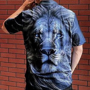Polo à motif loup blanc avec col noir, design artistique aquarelle, manches courtes, style décontracté streetwear, mode inspirée des animaux - Product Image 6