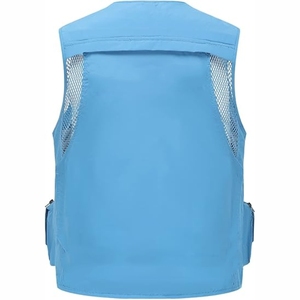 <b>Men's</b> Blue Casual Work <b>Vest</b> V-Neck Zipper Closure Multiple Pockets Breathable Polyester Outerwear Summer Style - Product Image 2