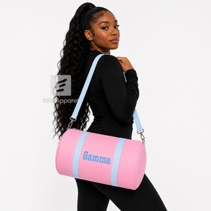 Bolsa de lona personalizada de la hermandad Gamma Phi Delta, azul cielo y rosa, con logotipo bordado, para uso diario, de gran capacidad, de nailon y poliéster. - Product Image 3