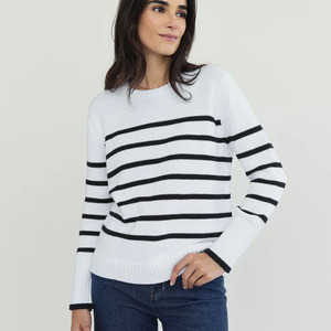 Women's White Solid Crew Neck Pullover Long Sleeve Knitted Sweater Minimalist Style Acrylic Comfortable <b>Covered</b> <b>Button</b> Autumn - Product Image 5