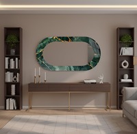 Miroir ovale long de qualité supérieure avec cadre vert style marbre, parfait pour la zone de dressing et la décoration intérieure, fabriqué à la main en Inde.