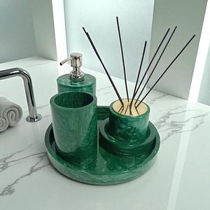 Ensemble de salle de bain de luxe en résine, trois pièces, écologique, étanche, avec plateau, porte-savon et distributeur, pour la maison, l'hôtel, ensemble blanc élégant - Product Image 5