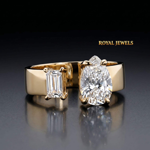 Gold Color Two Stone moissanite Diamond <b>Ring</b> Pear Cut Oval and Rectangular <b>Crystal</b> Wedding silver Jewelry - Product Image 2