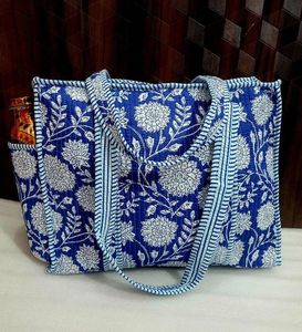 <b>Hot</b> Selling Off White Dark <b>Pink</b> Floral Cotton Kantha Quilted Storage Tote <b>Bag</b> Women Shoulder Travel Carrying Handbag Printed Str - Product Image 6