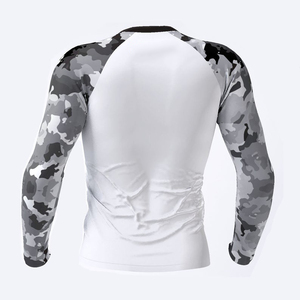T-shirt de compression à manches longues pour homme, rashguard MMA, blanc, gris, imprimé camouflage, ajusté, anti-transpiration, vêtements de sport - Product Image 3