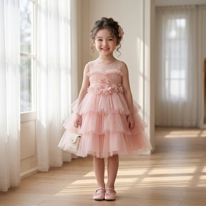 Robe de princesse personnalisée pour filles Celestial, rose blush, en tulle superposé, fleurs 3D, pour fête d'anniversaire, demoiselle d'honneur, mariage, boutique - Product Image 4