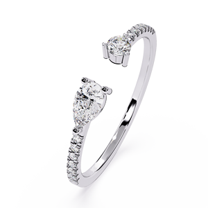 Anillo de Compromiso de Oro Blanco con Diamante Corte Pera y Engaste Pavé, Estilo Clásico, Joyería para Mujer - Product Image 3