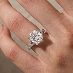 Premium Design 925 Moissanite Split Shank 4.0Ct <b>Cushion</b> Cut Gold Plated Engagement <b>Ring</b> in Sterling Silver Women's - Product Image 1