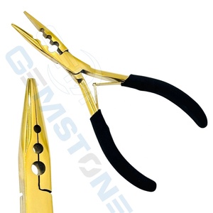 GEMSTONE ENTERPRISES Pince à sertir professionnelle pour extensions capillaires, 6,5 pouces, à bec long doré, 3 trous, à bouche plate, pour micro-anneaux et nano-anneaux - Product Image 2