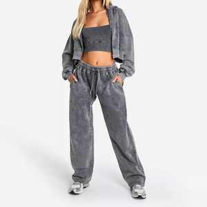 OEM Women <b>Zip</b> <b>Hooded</b> Tracksuit Set 2-Piece Casual Sportswear Eco-Friendly Lightweight Polyester/Cotton Jogger Gym Fitness Loose - Product Image 1