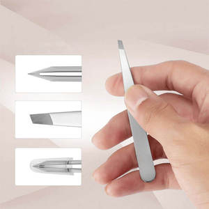 Pinzas de acero inoxidable al por mayor con punta inclinada para cejas, herramienta de precisión para depilación y modelado de cejas - Product Image 1