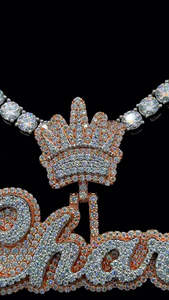 เครื่องประดับยอดนิยมฮิปฮอปประกาย3D เย็นสองโทนสีโรสโกลด์และเงิน VVS เพชรโมอิสซาไนท์จี้ชื่อตัวอักษร - Product Image 3