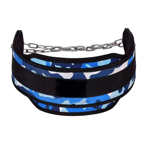 Weightlifting Dip <b>Belt</b> <b>Blue</b> Camo Adjustable Waist Support with Chain Hook Loop Gym Training - Product Image 1