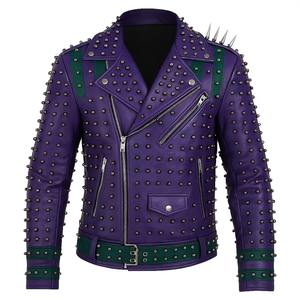 Chaqueta de Motero de Cuero Morado con Tachuelas Personalizada |   Chaqueta de Motocicleta Estilo Punk Rock |   Ropa de Moda Hecha a Mano de Primera Calidad a Bajo Precio - Product Image 5