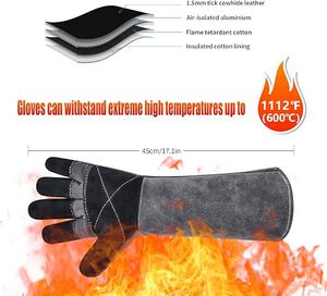 Gants de soudage résistants aux hautes températures, gants de travail en cuir de vachette de qualité supérieure avec coutures renforcées et manches extra longues - Product Image 2