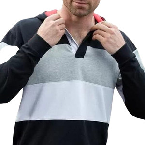 Camiseta de punto casual para hombre con capucha, manga corta, 100% algodón, teñido anudado, bloques de color, ribete en contraste, corte regular, anti-bolitas - Product Image 3