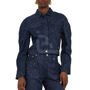 Wholesale Custom OEM Women's <b>Denim</b> <b>Jackets</b> Oversize Long Sleeve Basic Button Varsity <b>Lightweight</b> Paint Splatter Pockets Winter - Product Image 3