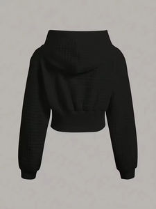 Sudadera con Capucha Blanca Tejida y Transpirable para Mujer, Elegante, de Manga Larga, Estilo Crop Top, Lavable a Máquina, Mezcla de Poliéster, 2026 - Product Image 5