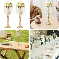 LANJO Centre de table de mariage moderne de luxe en métal argenté et doré, support de fleurs haut, en cristal, durable et de haute qualité