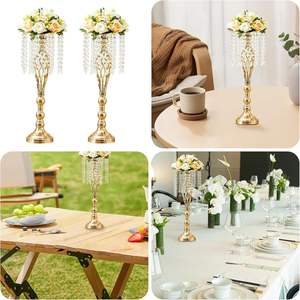 เชิงเทียนหรูหรา LANJO สีเงินสีทอง สำหรับงานแต่งงาน ขาตั้งดอกไม้โลหะสีทองสูง ขาตั้งคริสตัลสำหรับตกแต่งโต๊ะ แข็งแรงทนทาน - Product Image 6