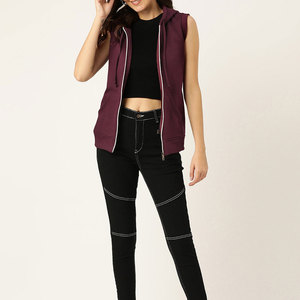 Haut à capuche sans manches et débardeur court pour femme, séchage rapide, respirant, vêtements de sport, vente en gros, design uni et vierge - Product Image 4