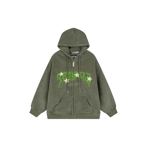 Y2K <b>Zip</b> <b>Up</b> Hoodie Letter Print Star Graphic Grunge Hooded Corduroy Sweatshirt <b>Jacket</b> Oversized Retro Y2k Clothing - Product Image 1
