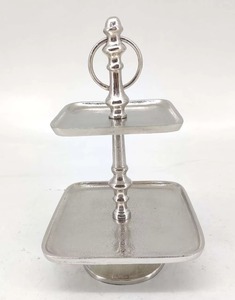 Glamorous Two Tier Round Metal Serving <b>Tray</b> With Plant Design Stand For <b>Party</b> Dessert Display Glam Style - Product Image 4