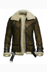 Waxed Brown Bomber Fur Leather <b>Jacket</b> Eco-Friendly Windproof Heated <b>Men's</b> Winter Streetwear - Product Image 1