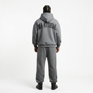 Conjunto deportivo para hombre, sudadera verde con capucha, pantalones deportivos, conjunto de dos piezas con bloques de color, sudadera con cremallera completa, pantalones de pierna ancha, conjunto informal. - Product Image 2