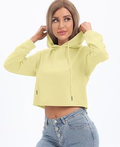 Sweat-shirt à capuche court pour femme, couleur unie minimaliste, marque privée - Product Image 4