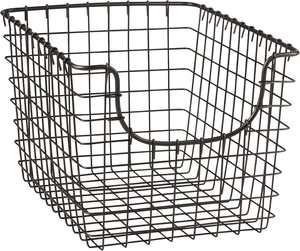 ตะกร้าเก็บของโลหะรูปสี่เหลี่ยมผืนผ้าพร้อมหูจับ สีดำ สำหรับจัดระเบียบตู้ครัว - Product Image 1