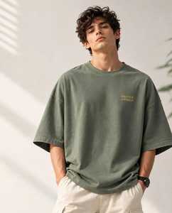 ONETEN APPARELS Men's Oversized Cotton <b>T</b>-<b>Shirt</b> Short Sleeve Crew Neck <b>Olive</b> <b>Green</b> Letter Print - Product Image 5