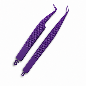 Purple Precision Eyelash Tweezers with Textured Grip and Curved Tips for Accurate Application - Product Image 1