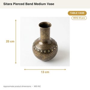 Jarrón de Mesa de Latón Hecho a Mano de 13 cm, Latón Antiguo con Doble Hilera Perforada, Banda Perforada Sitara, Decoración Metálica Mediana para el Hogar, Hotel, Boda - Product Image 3