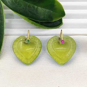 20mm <b>Heart</b> Gemstone Carving Pendant - Gold Plated <b>Heart</b> Charm Jewelry Supplier - Product Image 5