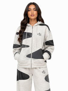 <b>Women</b>’s Abstract Color Block Co Ord Outfit Featuring Drawstring Hooded <b>Jacket</b> and Relaxed Palazzo Trousers Tracksuit Bulk Supply - Product Image 4