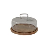 Support de présentation de gâteaux de boulangerie avec couvercle en verre, matériau en bois écologique, forme ronde, non toxique, fait à la main, passe au lave-vaisselle