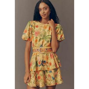 Robe mini à volants ceinturée en coton 100% Anthropologie, très demandée, idéale pour les tenues décontractées, quotidiennes, de soirée et d'été. - Product Image 1