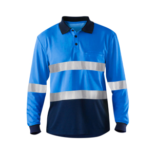 Polo unisexe haute visibilité imperméable et respirant à manches longues, vêtement de travail réfléchissant jaune marine en polyester - Product Image 5
