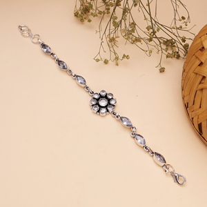 Pulsera Étnica de Latón Plateado con Cuentas y Circonita Cúbica Redonda para Joyería de Compromiso Femenina - Product Image 2