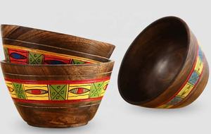 Tazón redondo de madera Impresión colorida Colores personalizados decorativos 9x3 Ensalada Snack Servir Cuencos Tazón de fruta hecho a mano para el hogar - Product Image 2