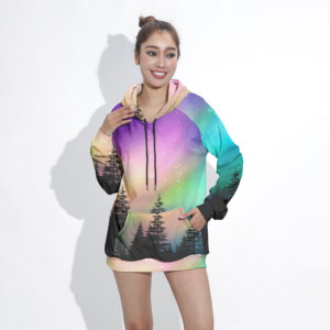 Sweat-shirt à capuche surdimensionné pour femme, imprimé forêt arc-en-ciel, manches longues, tricoté, respirant, vêtements d'automne - Product Image 1