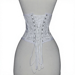 <b>Women</b> White Flower Brocade Waist Cincher Corset Medium Control Hook Eye Closure Breathable Shapewear Adult Gothic Style ODM - Product Image 3